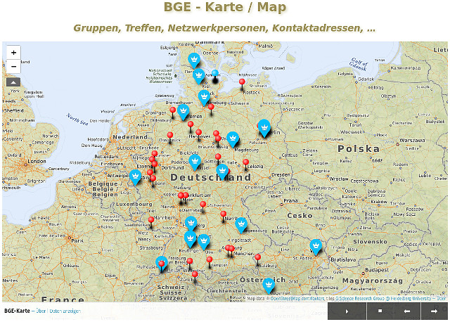 BGE - Karte/Map. Gruppen, Treffen, Netzwerkpersonen, Kontaktadressen »